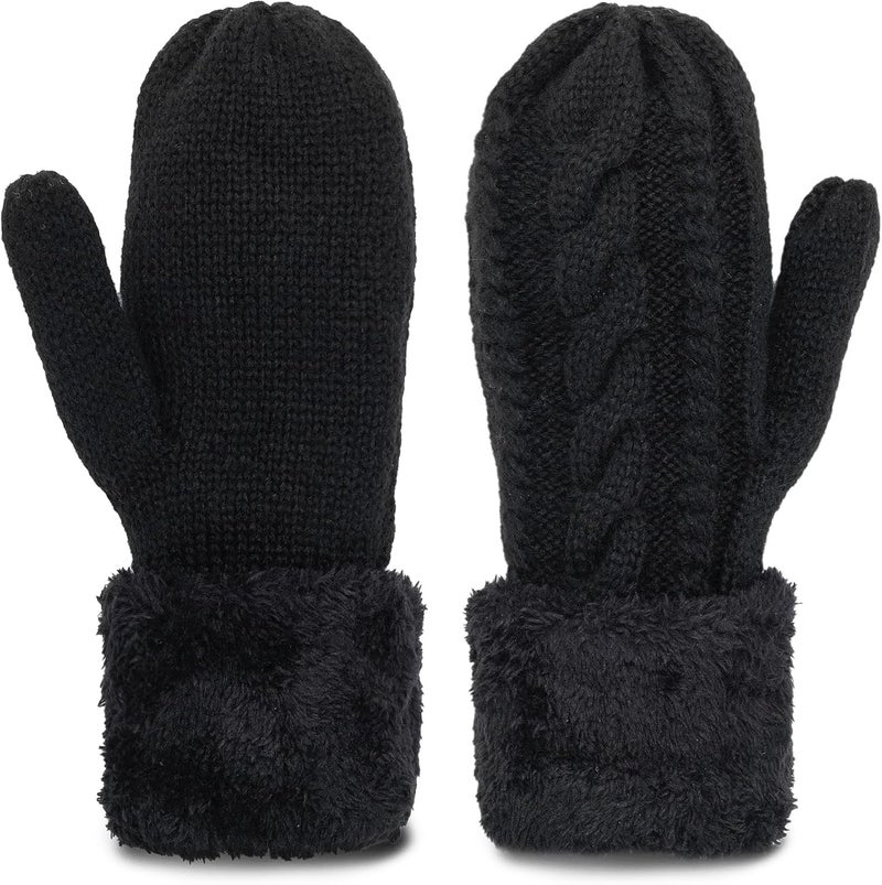 Eohak Winter Warm Mittens for Women - Knit Gloves Soft Wool Thick Fleece Lining Mittens - Image 1